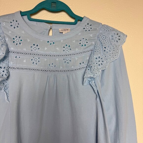 J.Crew Long Sleeve Eyelet Ruffle Blouse In Light Blue Size S - Picture 2 of 8